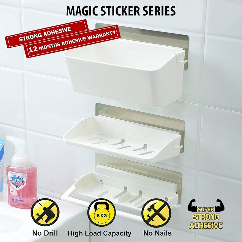 DASNDAS Self-Adhesive 3 Tier Bathroom Organizer with Towel Rail (White) - Image 3