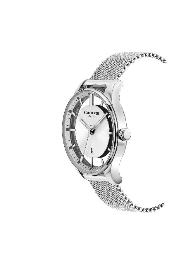 Kenneth Cole New York ساعة أنالوج للرجال بقرص فضي وسوار من الفولاذ المقاوم للصدأ - 42 مم - Image 2