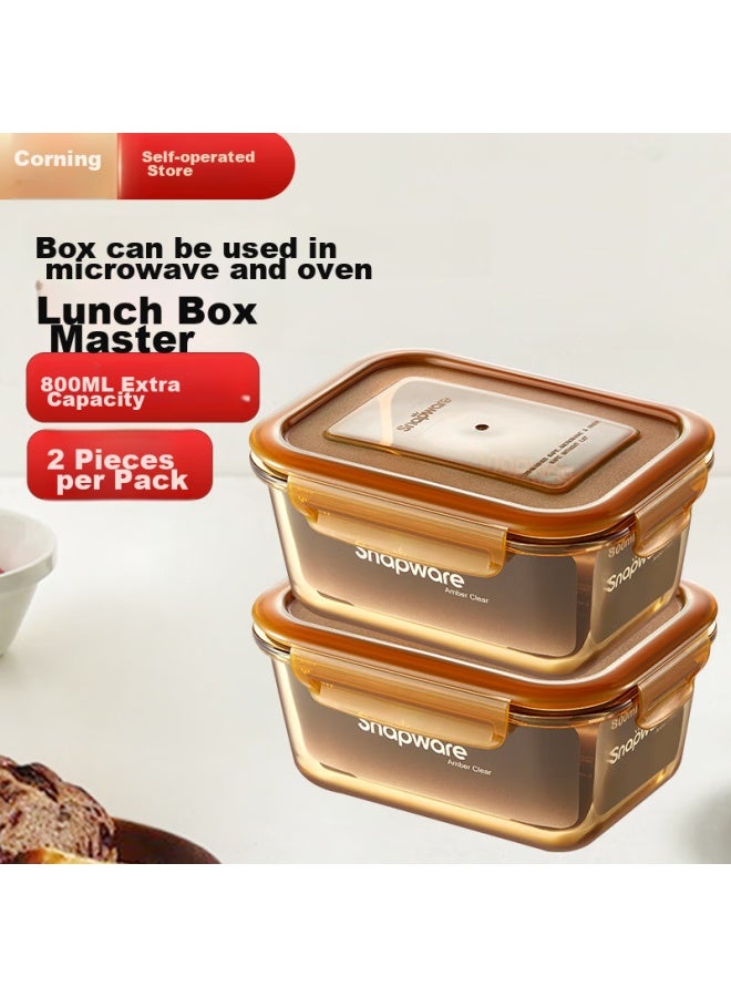Visions Corning Amber 800ml Food Storage Containers, Set Of 2, Heat-resistant Glass Lunch Boxes, Deep Freezer Storage Containers, Bento Boxes - Image 1