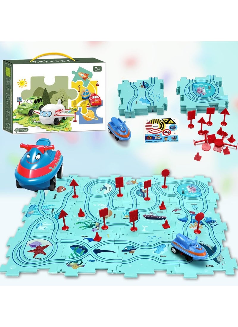 TOY GARDEN 25PCS Kids Puzzle Track Car Set (Ocean Theme) – 2024 DIY Electric Trolley Track Toy for Boys & Girls, Educational Assembly Game for Children  - Image 1