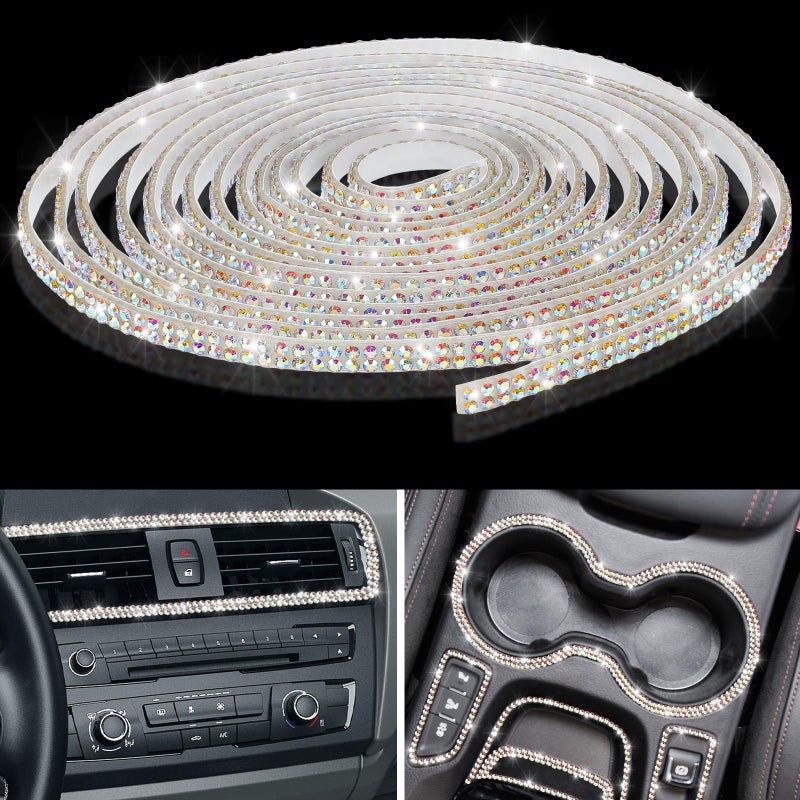 Kingdder 164Ft Bling Car Trim Self Adhesive Glitter Crystal Rhinestone Car Interior Exterior Accessories for Women DIY Line Molding Stickers for Auto Dashboard Diamond Ribbon Strips Decor Ab Color
