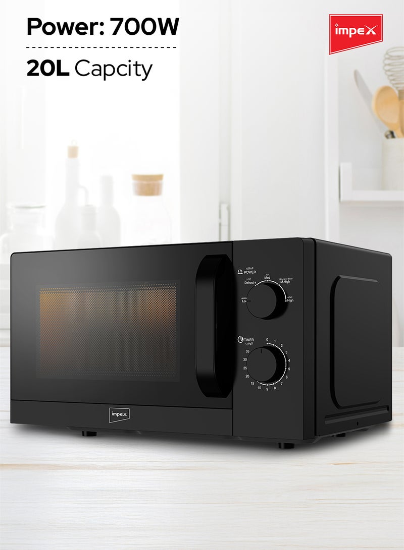 Impex 20 Liters Microwave Oven Compact Countertop Kitchen Microwave 700W Power 5 Power Levels with Defrost 35 Min Timer 255mm Glass Turntable | MO 8101A Black 20 L 700 W MO 8101A White With Black 20 L 700 W MO 8101A Black - Image 5
