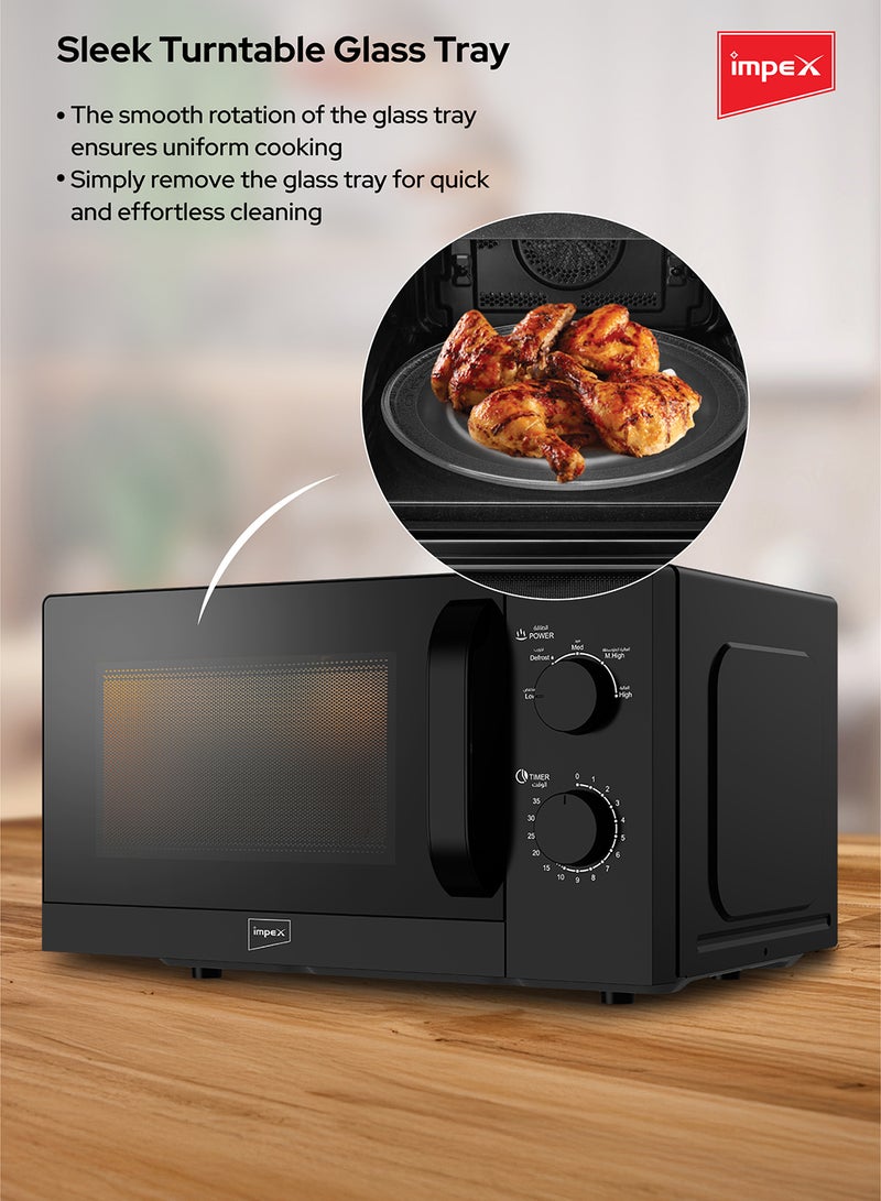 Impex 20 Liters Microwave Oven Compact Countertop Kitchen Microwave 700W Power 5 Power Levels with Defrost 35 Min Timer 255mm Glass Turntable | MO 8101A Black 20 L 700 W MO 8101A White With Black 20 L 700 W MO 8101A Black - Image 4