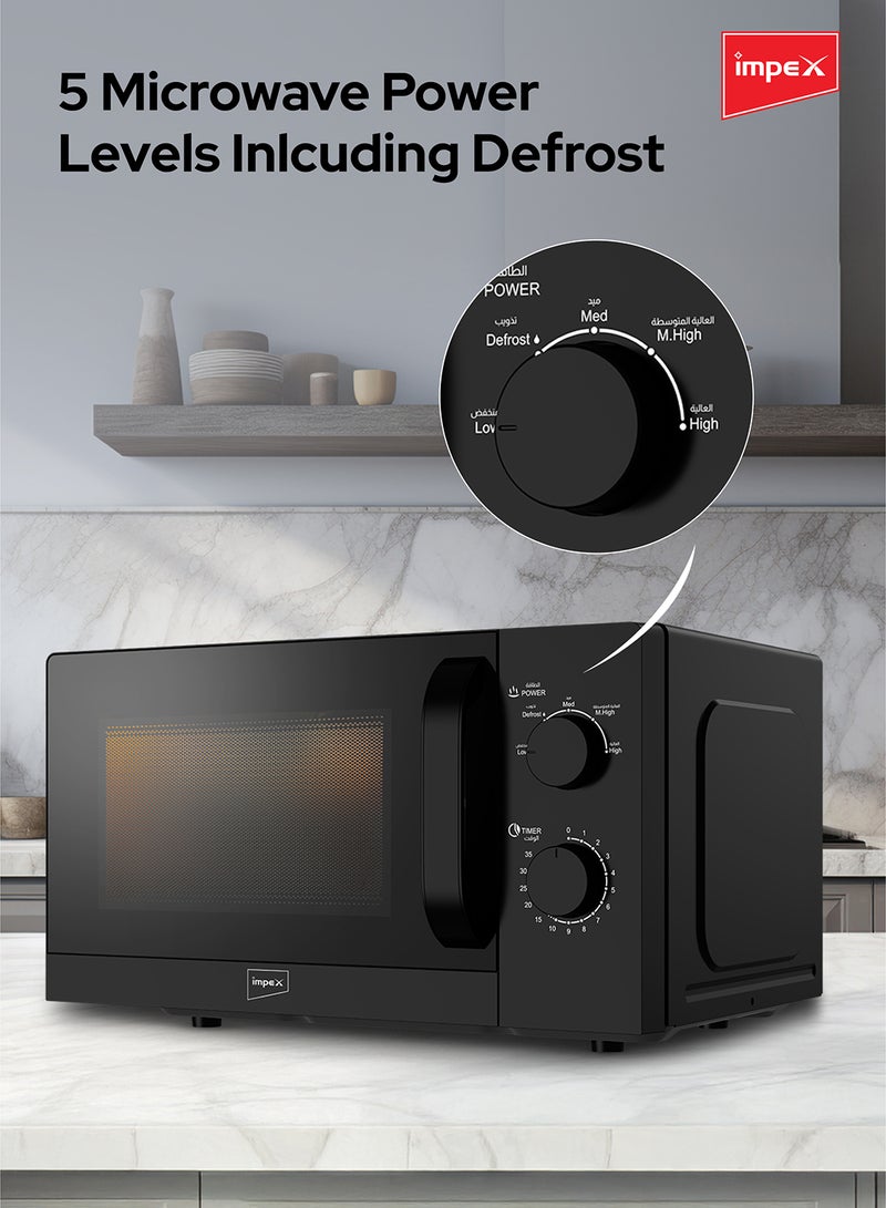 Impex 20 Liters Microwave Oven Compact Countertop Kitchen Microwave 700W Power 5 Power Levels with Defrost 35 Min Timer 255mm Glass Turntable | MO 8101A Black 20 L 700 W MO 8101A White With Black 20 L 700 W MO 8101A Black - Image 3