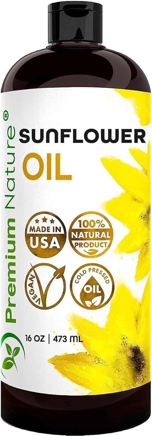 Premium Nature Sunflower Oil Cold Pressed Sunflower Seed Oil Unrefined Sun Flower Oil Face Hair Skin Sunflower Essential Oil Carrier Oil for Essential Oils Mixing Pure Unrefined Oil for Massage Oil 16oz