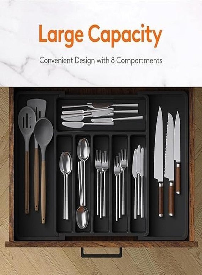 Veterit Silverware Drawer Organizer, Expandable Utensil Tray for Kitchen, BPA Free Flatware and Cutlery Holder, Adjustable Plastic Storage for Spoons Forks Knives, Large (Black) - Image 5