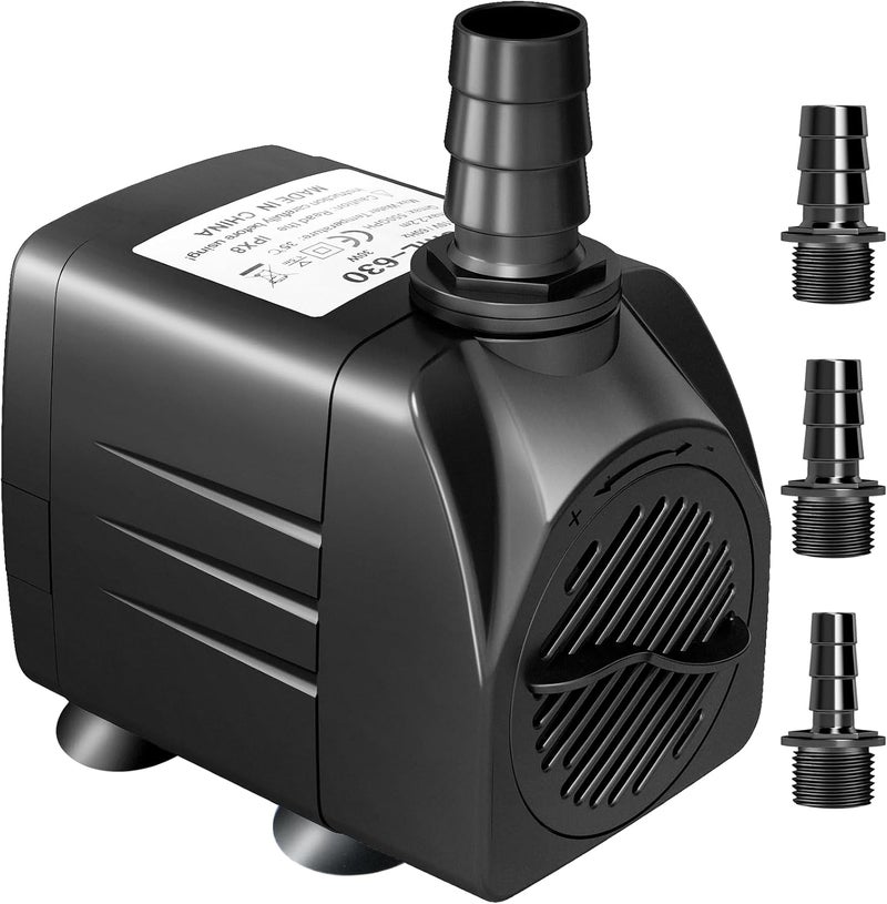 GROWNEER 550GPH Submersible Pump 30W Fountain Water Pump, 2000L/H, with 7.2ft High Lift, 3 Nozzles for Aquarium, Fish Tank, Pond, Hydroponics, Statuary - Image 1