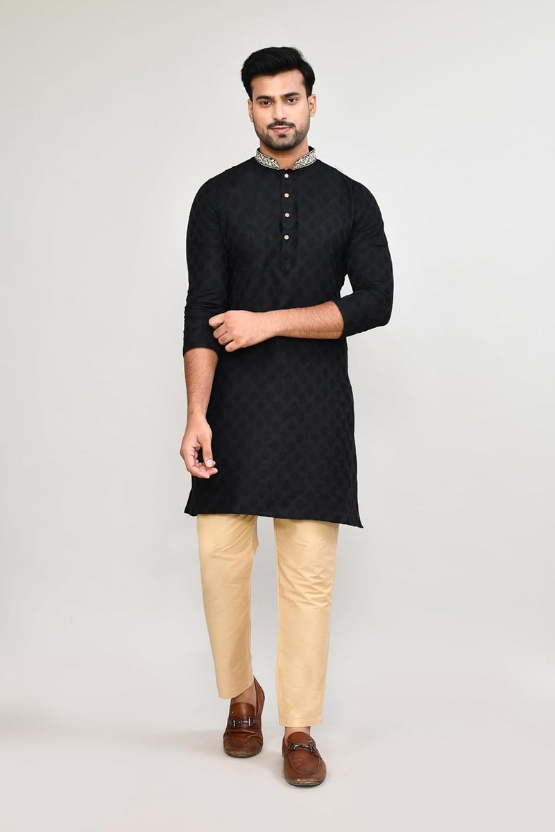 POLY2FAB Hathkargha Men's Silk Jacquard Kurta Pajama Set | Ethnic Wear for Weddings & Festive Functions - Image 4