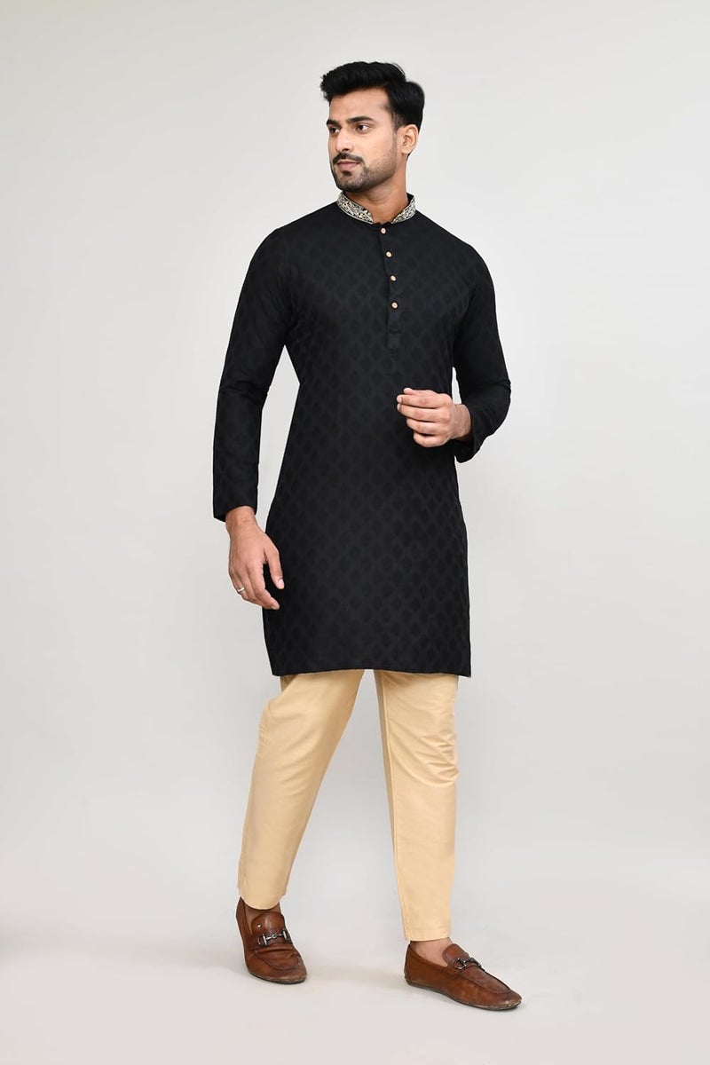 POLY2FAB Hathkargha Men's Silk Jacquard Kurta Pajama Set | Ethnic Wear for Weddings & Festive Functions - Image 3