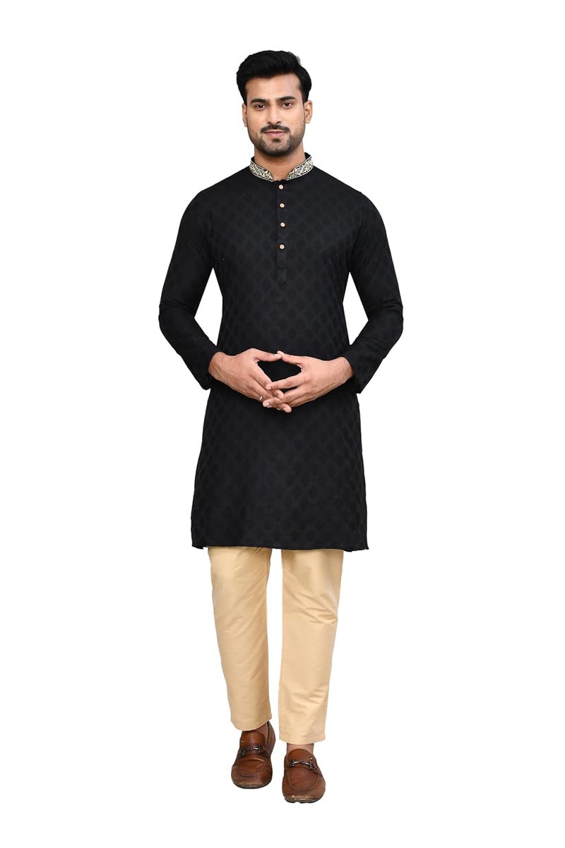 POLY2FAB Hathkargha Men's Silk Jacquard Kurta Pajama Set | Ethnic Wear for Weddings & Festive Functions - Image 1