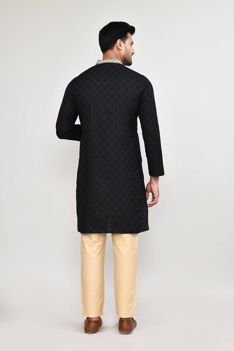 POLY2FAB Hathkargha Men's Silk Jacquard Kurta Pajama Set | Ethnic Wear for Weddings & Festive Functions - Image 2