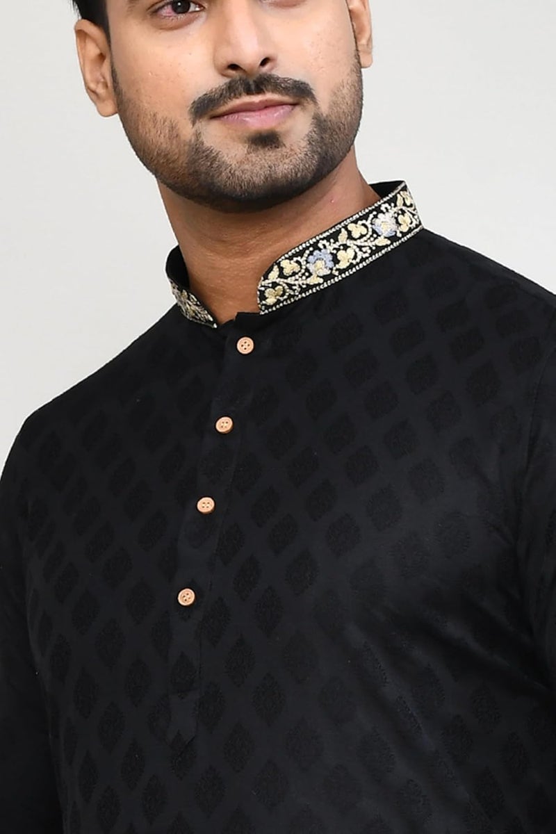 POLY2FAB Hathkargha Men's Silk Jacquard Kurta Pajama Set | Ethnic Wear for Weddings & Festive Functions - Image 5