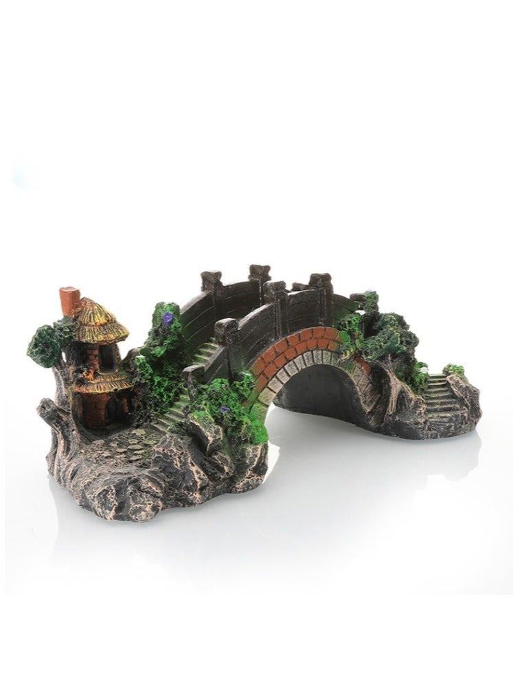 OASIS-TH Aquarium Ornament - Pavilion Tree Fish Tank Decoration Poly Resin Bridge Landscape Decor Fish Tank Ornaments - Image 1