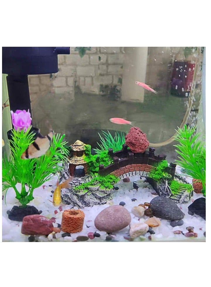 OASIS-TH Aquarium Ornament - Pavilion Tree Fish Tank Decoration Poly Resin Bridge Landscape Decor Fish Tank Ornaments - Image 2