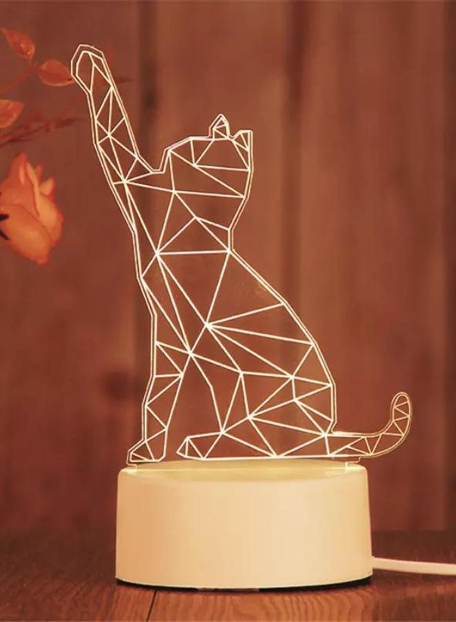 Fatio Cat 3D LED Acrylic Night Light | Cute Animal Design USB & Battery Powered Bedroom Table Lamp | 20 x 20 x 11 cm - Image 2