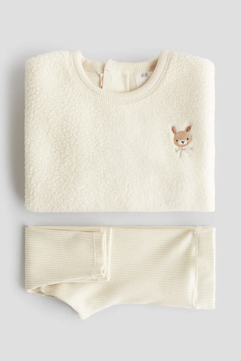 H&M 2-piece teddy and jersey set