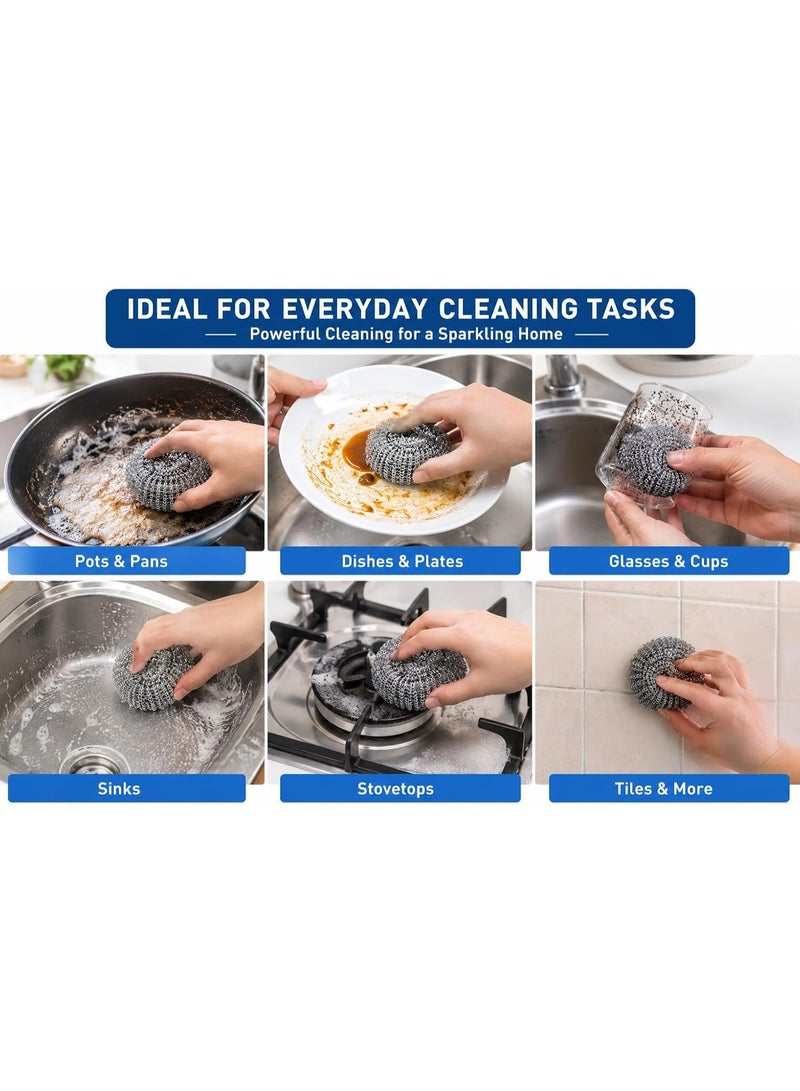 Heavy Duty Stainless Steel Cleaning Balls, 6 Pack Metal Scourer Sponges for Kitchen - Image 3