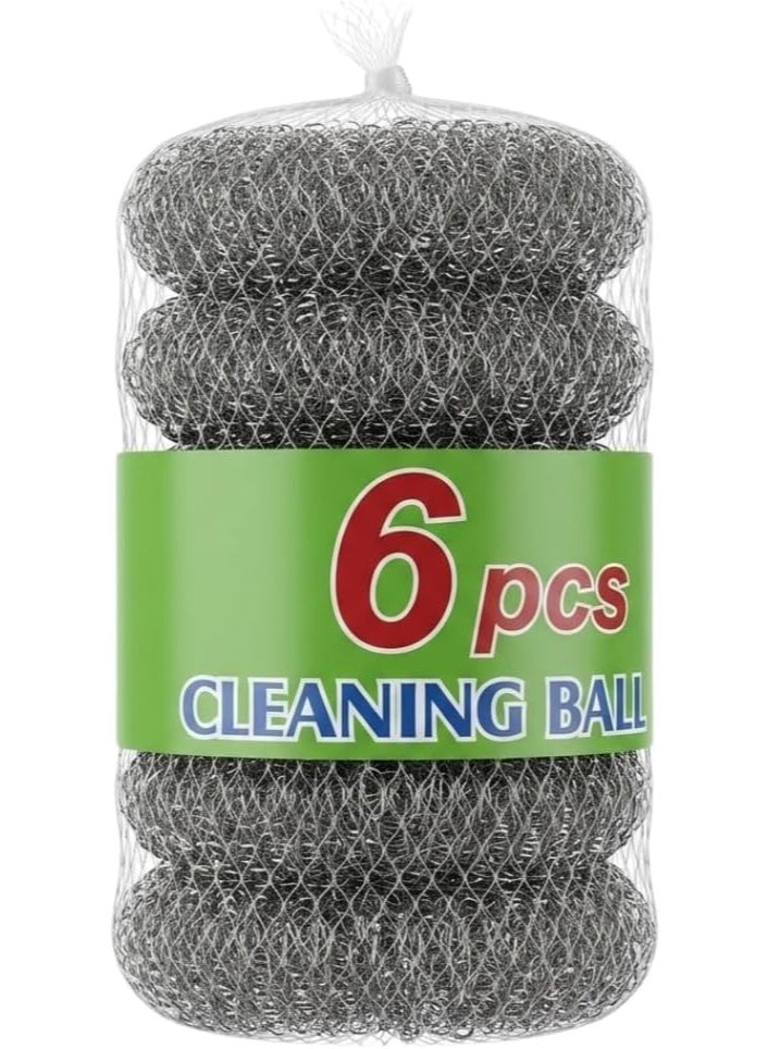 Heavy Duty Stainless Steel Cleaning Balls, 6 Pack Metal Scourer Sponges for Kitchen - Image 1