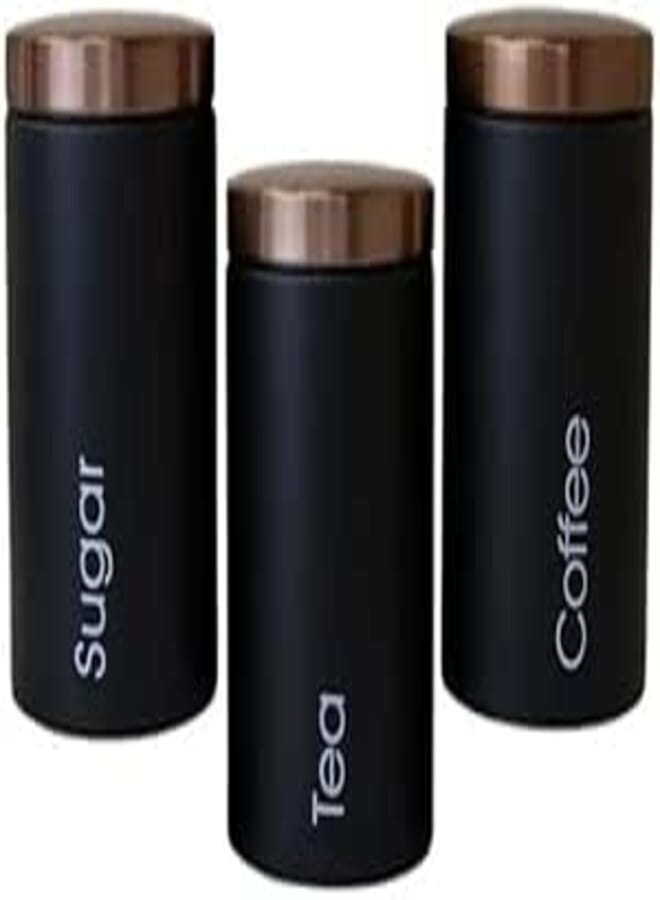 Kitchen Storage Canisters Set of 3 Tea Sugar Coffee Black with Copper Lid