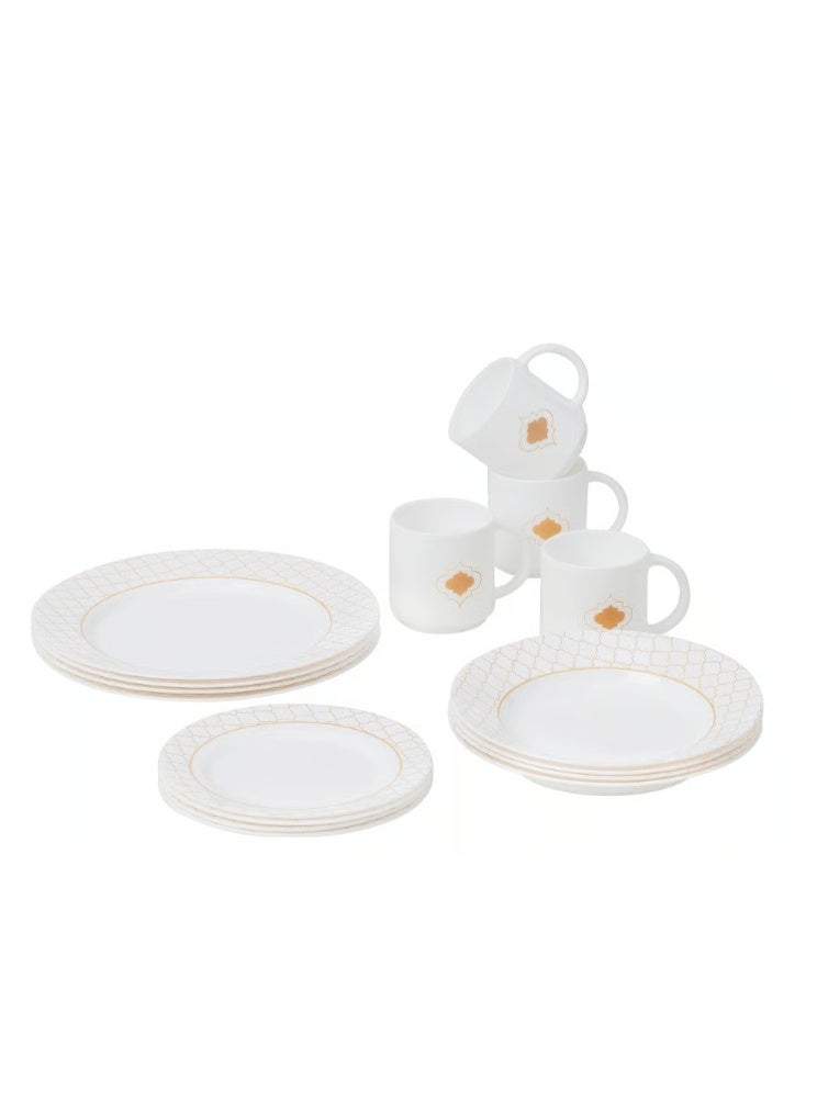 IKEA (IKEA) IKEA KALASBRA 16-Piece Dinnerware Set - Gold Patterned White Opal Glass - Service for 4 - Microwave & Dishwasher Safe - Image 1