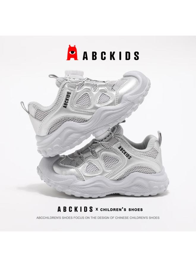 Abc Kids Girls' Sports Shoes Autumn Kids' Running Mesh Shoes With Rotating Buckle 3560 Silver Gray Size 31 - Image 2