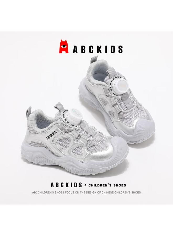 Abc Kids Girls' Sports Shoes Autumn Kids' Running Mesh Shoes With Rotating Buckle 3560 Silver Gray Size 31 - Image 3