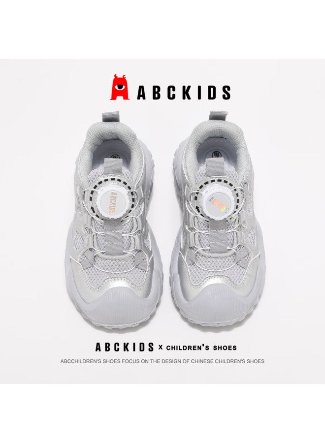 Abc Kids Girls' Sports Shoes Autumn Kids' Running Mesh Shoes With Rotating Buckle 3560 Silver Gray Size 31 - Image 4