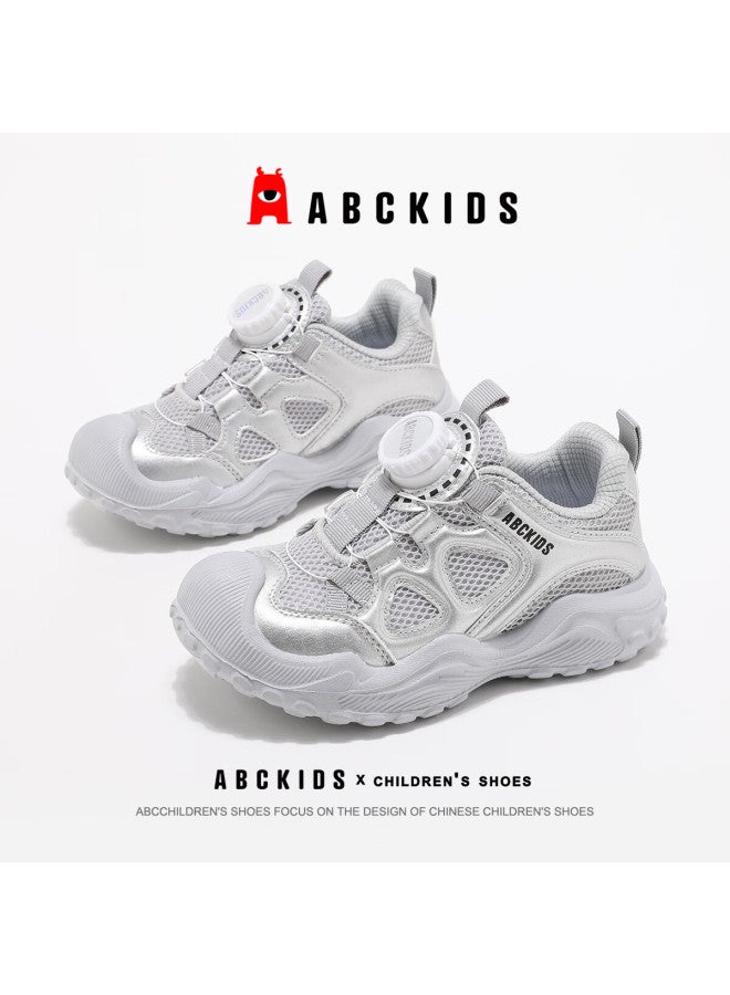 Abc Kids Girls' Sports Shoes Autumn Kids' Running Mesh Shoes With Rotating Buckle 3560 Silver Gray Size 31 - Image 1