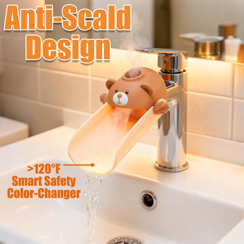 Skyroku Faucet Extender for Toddlers, Sink Extenders with Temperature Sensitive for Kids Hand Washing Sink Faucet Extension,Suitable for Bathroom Sink, Kitchen,Bathtub (Brown) - Image 3