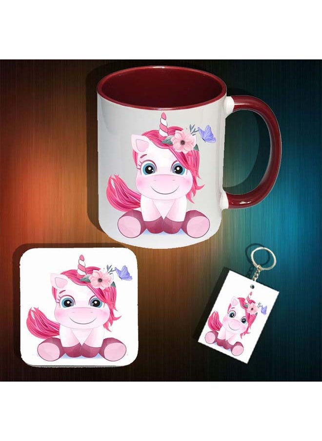 Generic - Unicorn Ceramic Red Mug With Coaster And Keychain - Image 1