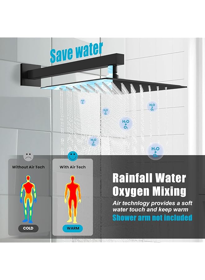 erorex Square Rain Shower Head Matte Black High Pressure Rainfall Stainless Steel Bathroom Showerhead Replacement Ultra Thin Wall Mount - Image 5