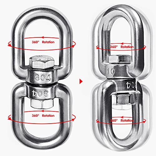 Velomill 21 Heavy Duty 304 Stainless Steel Swivel Ring Double Ended Swivel Eye Hook with SUS304 Snap Hooks for Web Tree Swing Swing Spinner Hanger Reliable and Safe M6 - Image 5