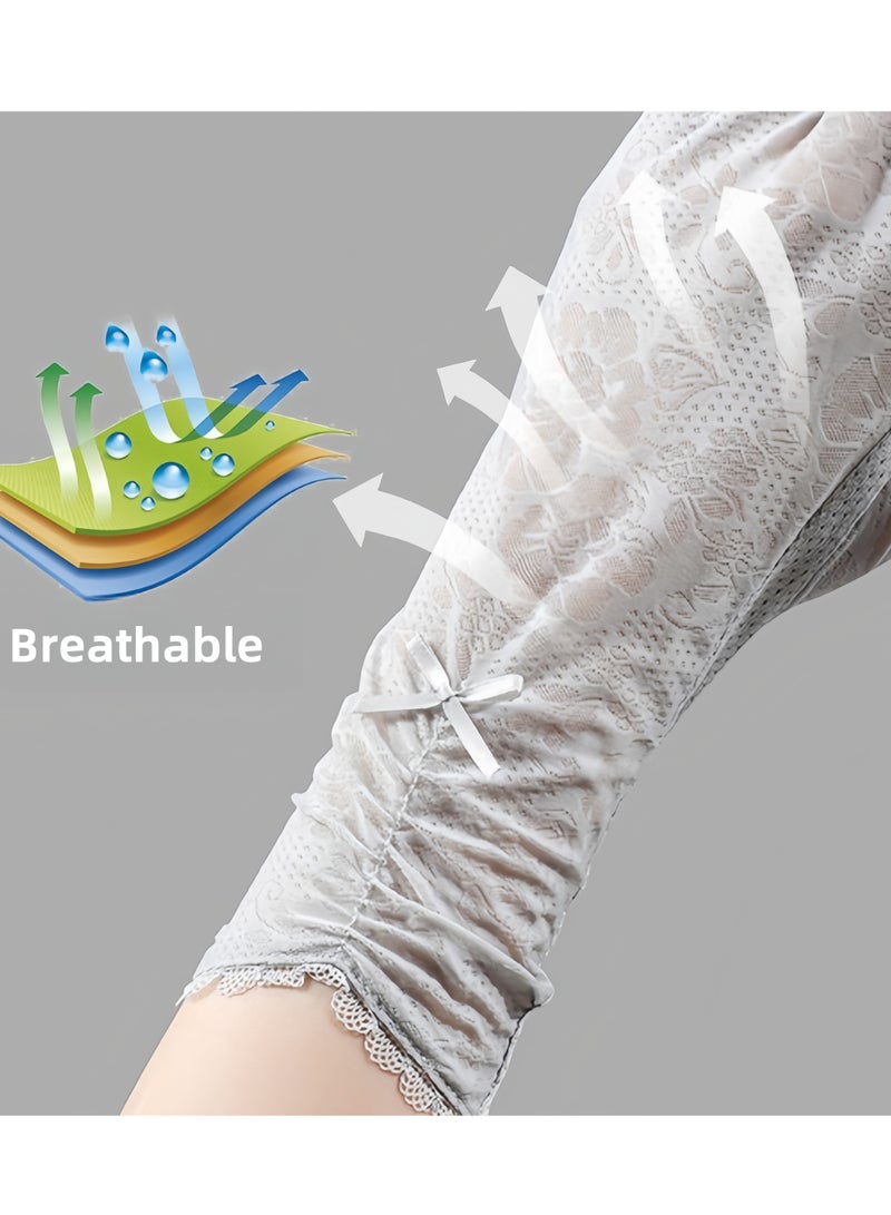 Generic Women's Lace Sun Protective Gloves - UPF 50+ UV Sun Protection,Driving Gloves Long Gloves 29cm,Women's Gloves Anti Slip Breathable Thin High Elasticity,Touch Screen Gloves Cycling Riding Outdoor Sports,Beige - Image 2