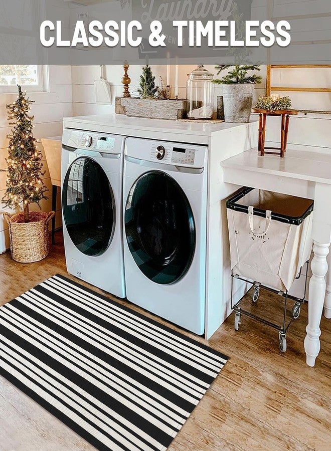 IOHOUZE Black and White Striped Rug 2.3'x3.6' Front Door Rugs Outdoor, Small Washable Area Rug for Front Porch, Spring Summer Doormats Outdoor Indoor, Cotton Rugs for Entryway Porch Entrance - Image 4
