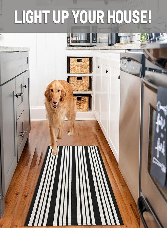 IOHOUZE Black and White Striped Rug 2.3'x3.6' Front Door Rugs Outdoor, Small Washable Area Rug for Front Porch, Spring Summer Doormats Outdoor Indoor, Cotton Rugs for Entryway Porch Entrance - Image 3