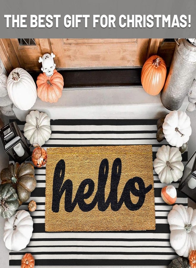 IOHOUZE Black and White Striped Rug 2.3'x3.6' Front Door Rugs Outdoor, Small Washable Area Rug for Front Porch, Spring Summer Doormats Outdoor Indoor, Cotton Rugs for Entryway Porch Entrance - Image 2