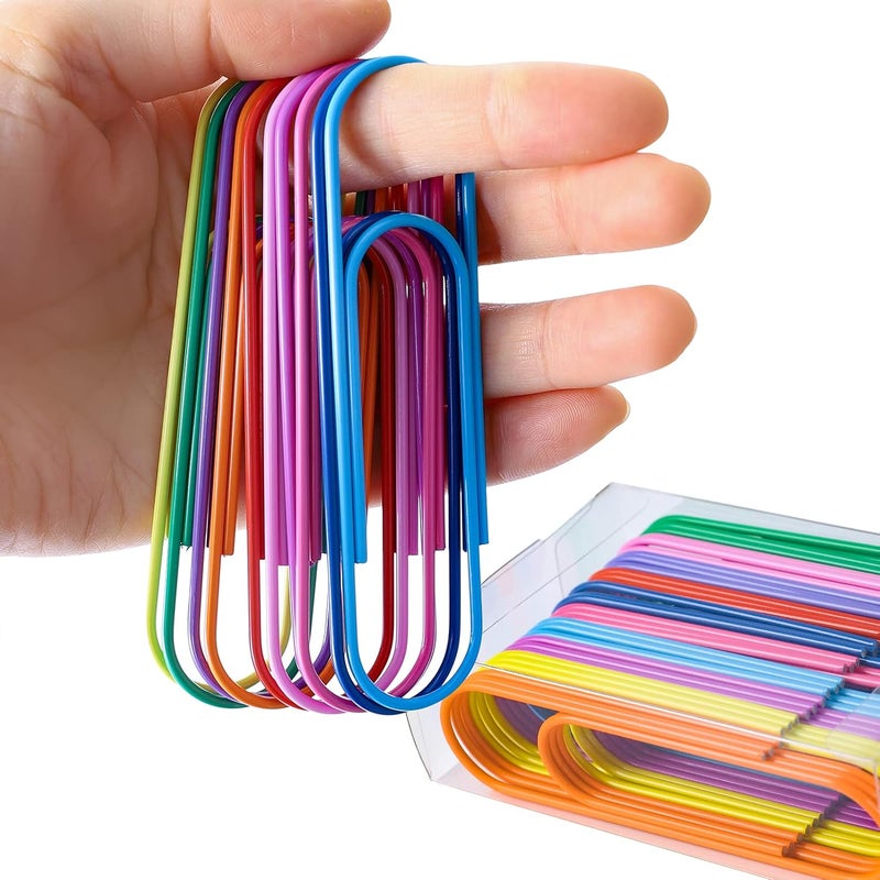 Timenu 4" Inch Large Paper Clips, 30 Pcs Vinyl Coated Multicolored Mega Large Jumbo Giant Big Colored Paper Holder for Office School Document Organizing - Image 1