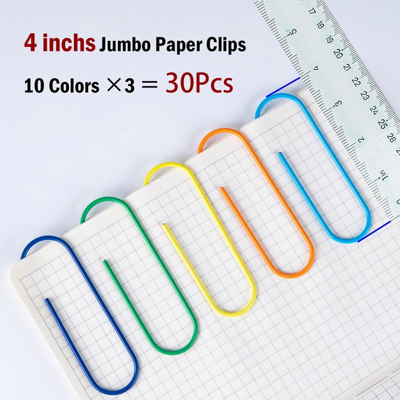 Timenu 4" Inch Large Paper Clips, 30 Pcs Vinyl Coated Multicolored Mega Large Jumbo Giant Big Colored Paper Holder for Office School Document Organizing - Image 2