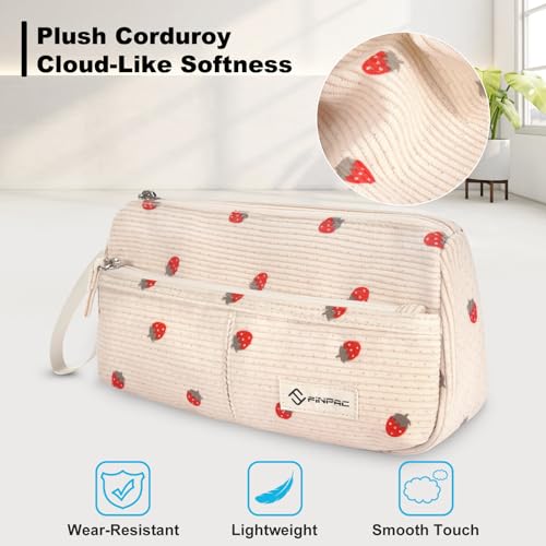 FINPAC Pencil Case, Corduroy Triangle Makeup Bag, Kawaii Pen Bag Pouch Holder Box Organize for Study, Office, or Travel, Strawberry - Image 3