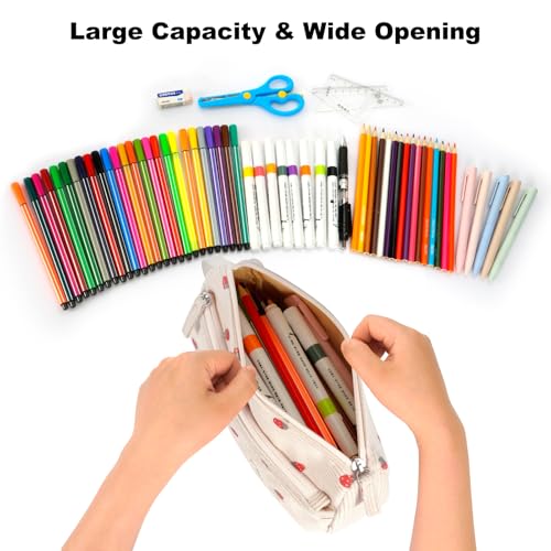 FINPAC Pencil Case, Corduroy Triangle Makeup Bag, Kawaii Pen Bag Pouch Holder Box Organize for Study, Office, or Travel, Strawberry - Image 4