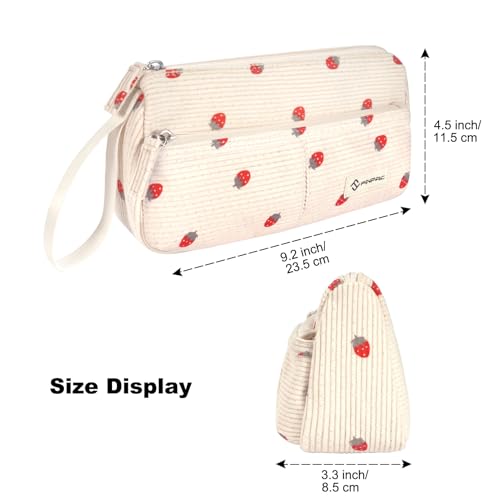 FINPAC Pencil Case, Corduroy Triangle Makeup Bag, Kawaii Pen Bag Pouch Holder Box Organize for Study, Office, or Travel, Strawberry - Image 5