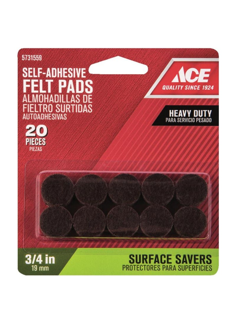 ACE Ace Heavy Duty Self Adhesive Felt Pads Pack 1.90cm 20 Pieces