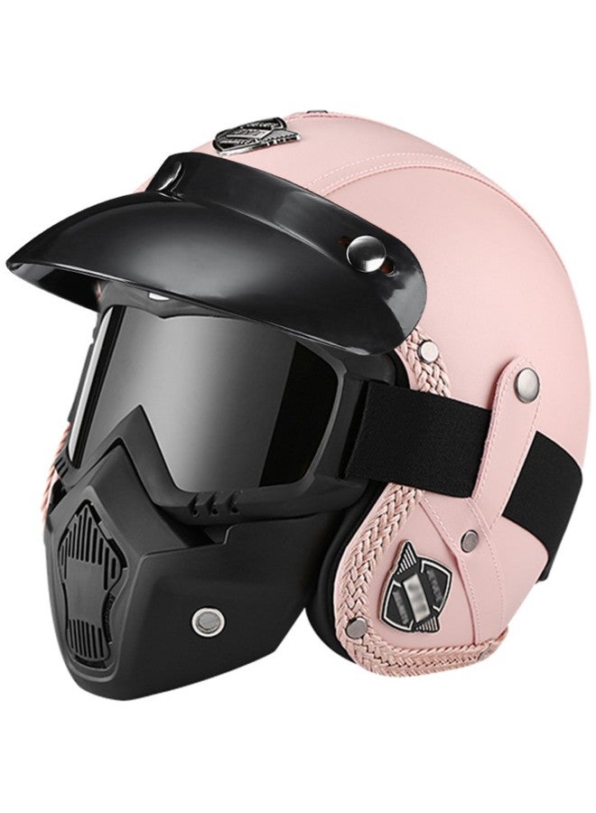 Pink Brown Mask Fashion Handmade Personalized Retro Helmet Men's And Women's Tram Four Seasons Helmet Gray Cool 3/4 Leather Helmet