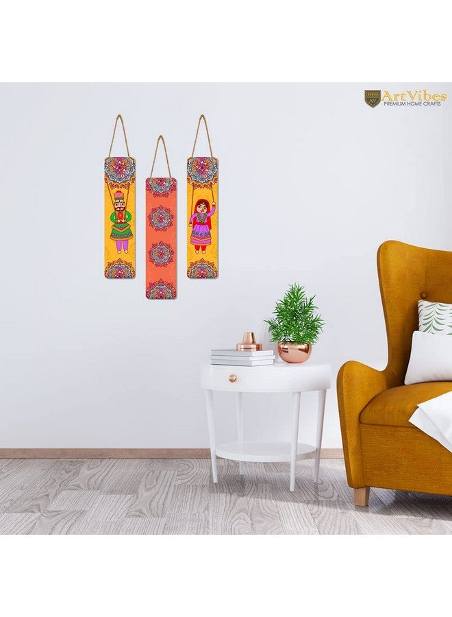 Artvibes Dancing Puppets Designer Wooden Wall Hanging Decoration Items for Home | Gifts | Bedroom | Wooden Wall Hanger | Mdf Wall Decoration for Living Room | Artworks (WH_8103N), Set of 3 - Image 3