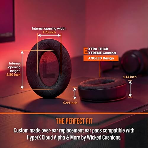 WC Freeze V2 Cloud Alpha - Angled Cooling Gel Earpads for HyperX Cloud Alpha & More, by Wicked Cushions | Angled Pads for Extreme Comfort, New Freeze V2 Cooling Fabric, Extra Thick | Black - Image 4