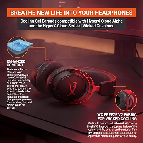 WC Freeze V2 Cloud Alpha - Angled Cooling Gel Earpads for HyperX Cloud Alpha & More, by Wicked Cushions | Angled Pads for Extreme Comfort, New Freeze V2 Cooling Fabric, Extra Thick | Black - Image 3