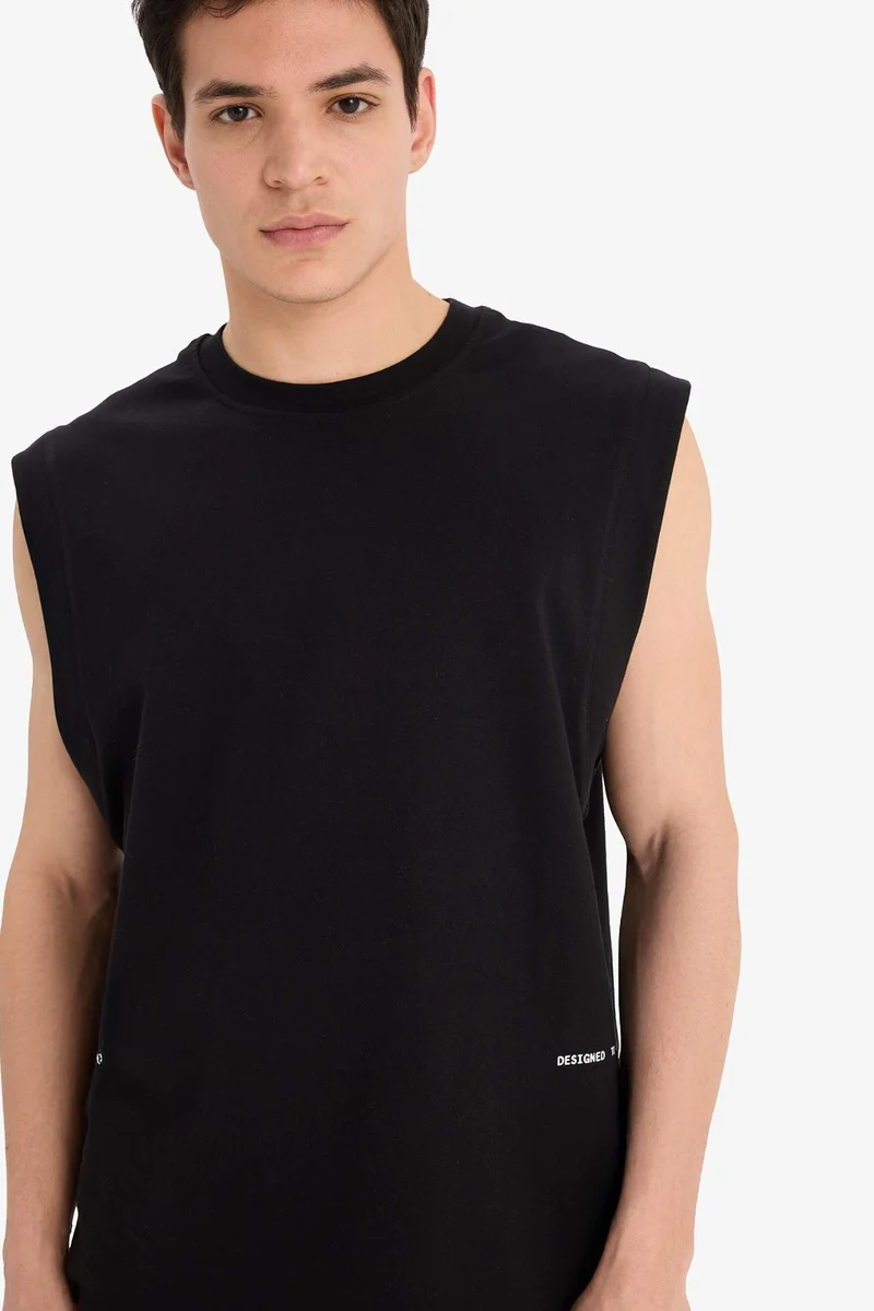ديفاكتو Cotton Boxy Fit Printed Crew Neck Tank Top