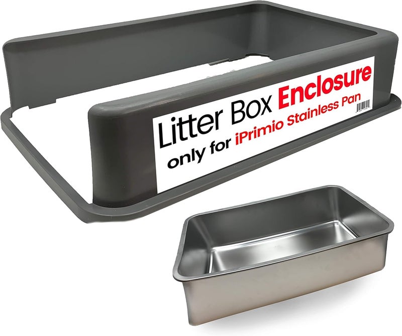 iPrimio XL Cat Litter Box Enclosure - Stainless Steel Large for Boxes Big Cats - Never Absorbs Odor - XL Cat Litter Box Enclosure with Teflon Coating - Litter Box Enclosure Only - Easy to Clean - Image 1