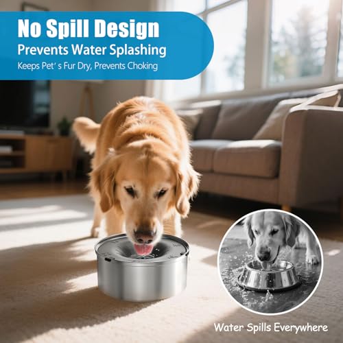 SCHITEC Dog Water Bowl No Spill 3L08 Gallon Slow Drinking AntiSplash Stainless Steel Dog Bowl with Floating Disk Spill Proof Pet Travel Water Dispenser for Sloppy Messy DrinkersGray - Image 3