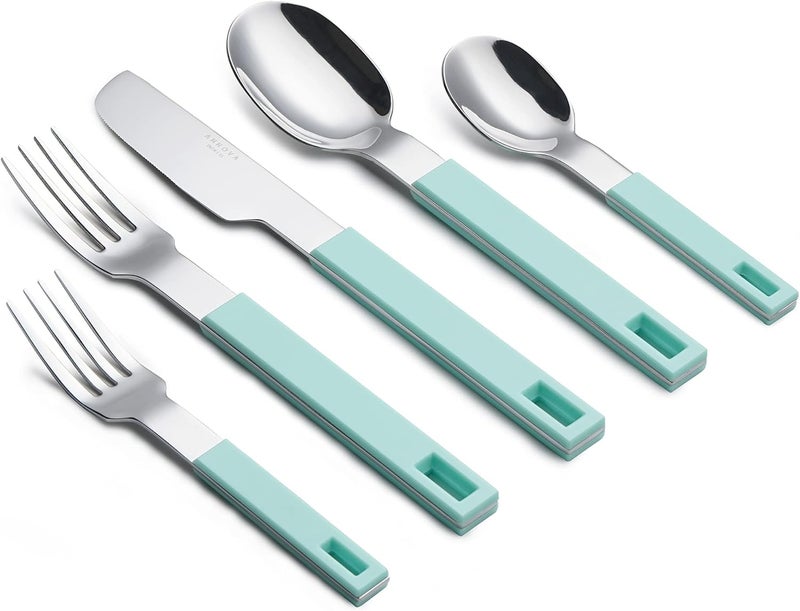 Annova ANNOVA Silverware Set 20 Pieces Stainless Steel Cutlery Color Block Handle Modern Style Flatware  4 x Dinner Knife 4 x Dinner Fork 4 x Salad fork 4 x Dinner Spoon 4 x Dessert Spoon Turquoise - Image 2